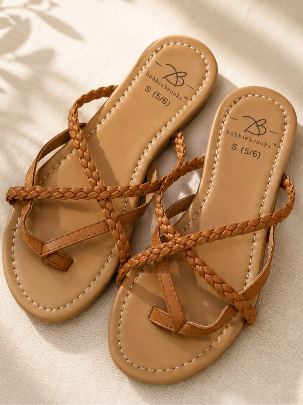 Bobbie Brooks Women’s Braided Strappy Flat Sandals Brown Size S 5/6